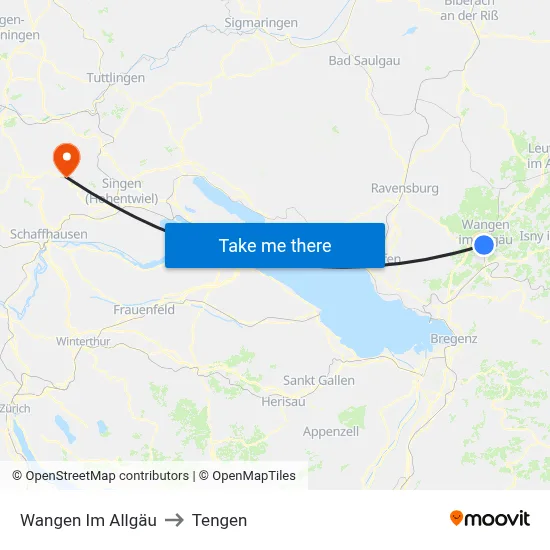 Wangen Im Allgäu to Tengen map