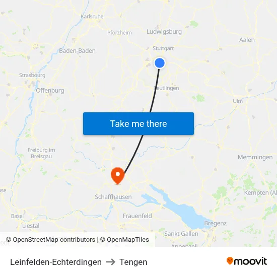 Leinfelden-Echterdingen to Tengen map
