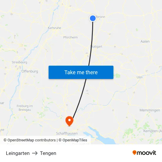Leingarten to Tengen map