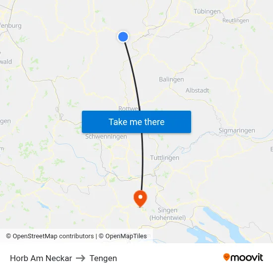 Horb Am Neckar to Tengen map