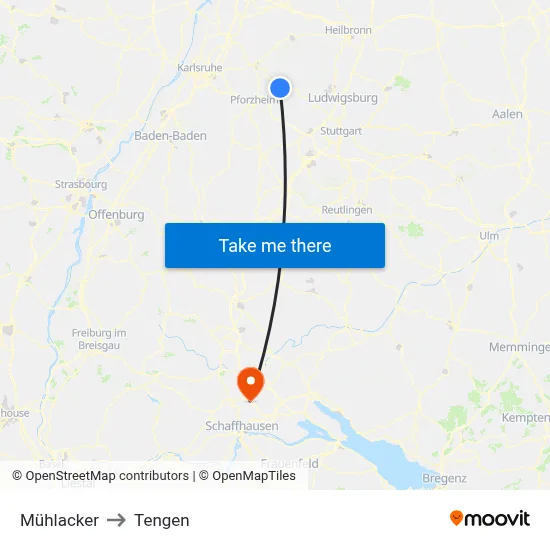 Mühlacker to Tengen map