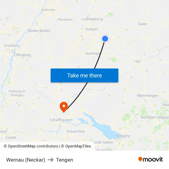 Wernau (Neckar) to Tengen map