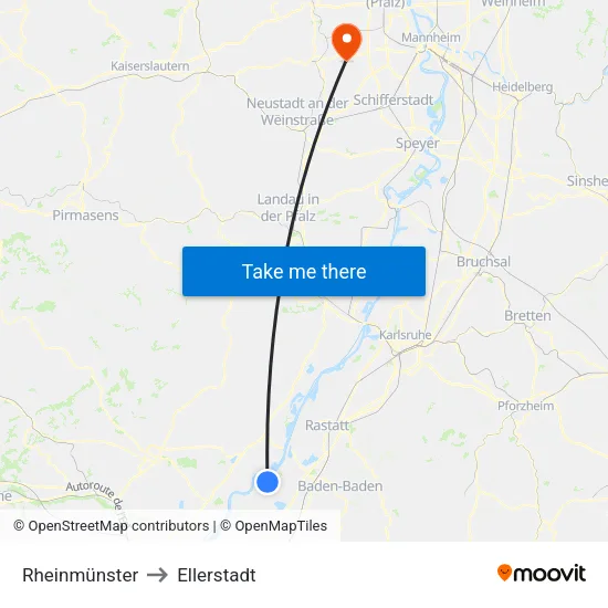 Rheinmünster to Ellerstadt map
