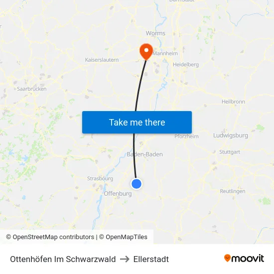 Ottenhöfen Im Schwarzwald to Ellerstadt map