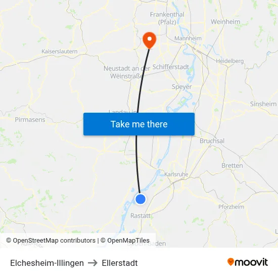 Elchesheim-Illingen to Ellerstadt map