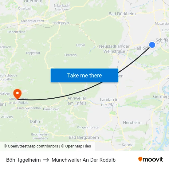 Böhl-Iggelheim to Münchweiler An Der Rodalb map