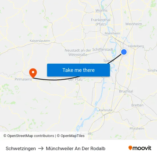Schwetzingen to Münchweiler An Der Rodalb map