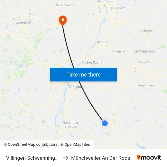 Villingen-Schwenningen to Münchweiler An Der Rodalb map