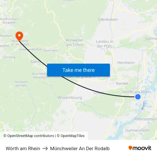 Wörth am Rhein to Münchweiler An Der Rodalb map