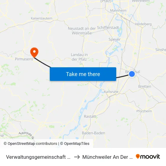 Verwaltungsgemeinschaft Bruchsal to Münchweiler An Der Rodalb map