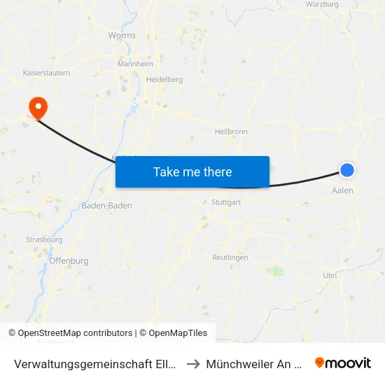 Verwaltungsgemeinschaft Ellwangen (Jagst) to Münchweiler An Der Rodalb map