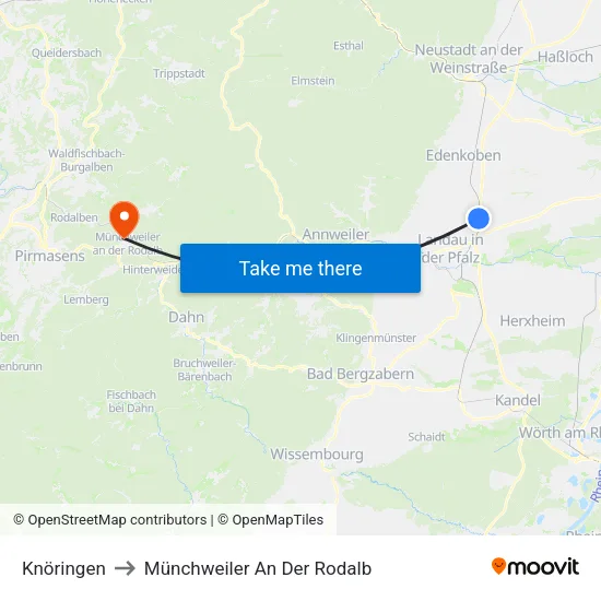 Knöringen to Münchweiler An Der Rodalb map