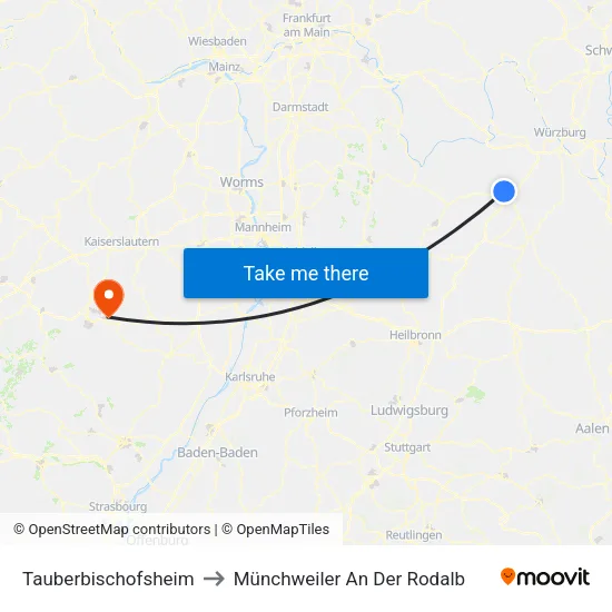 Tauberbischofsheim to Münchweiler An Der Rodalb map