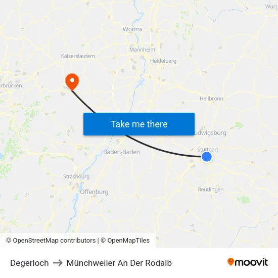 Degerloch to Münchweiler An Der Rodalb map