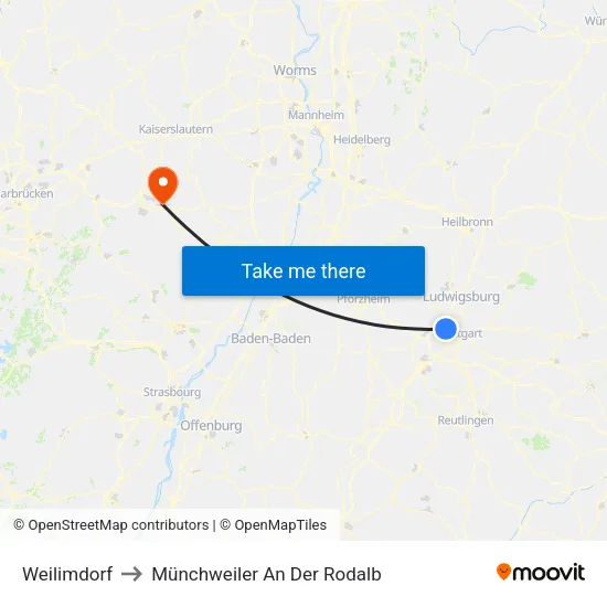 Weilimdorf to Münchweiler An Der Rodalb map