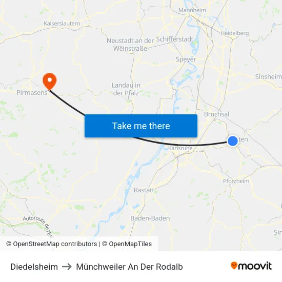 Diedelsheim to Münchweiler An Der Rodalb map