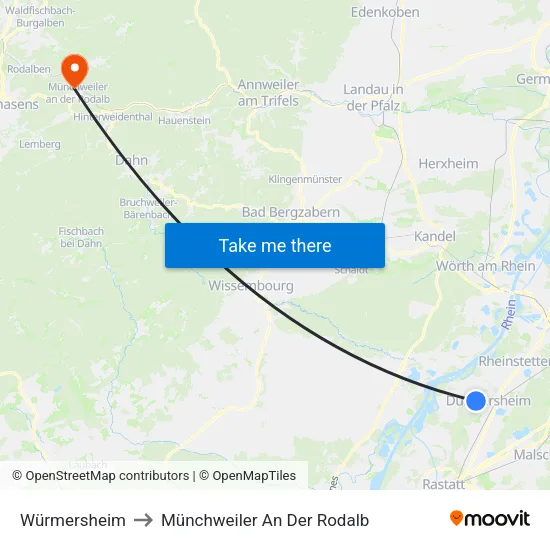 Würmersheim to Münchweiler An Der Rodalb map