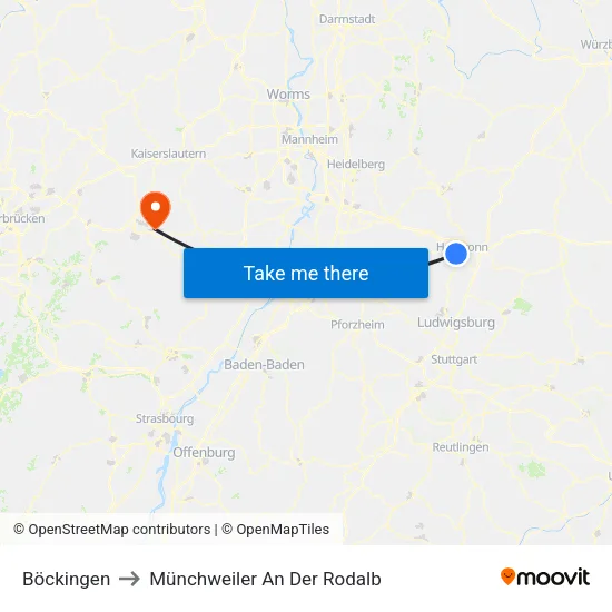 Böckingen to Münchweiler An Der Rodalb map