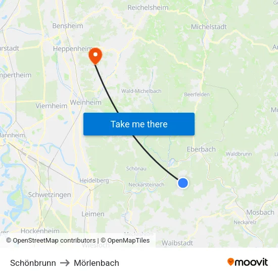 Schönbrunn to Mörlenbach map