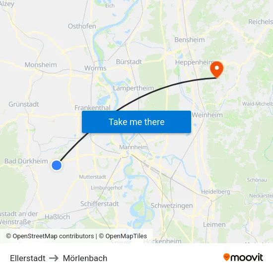 Ellerstadt to Mörlenbach map