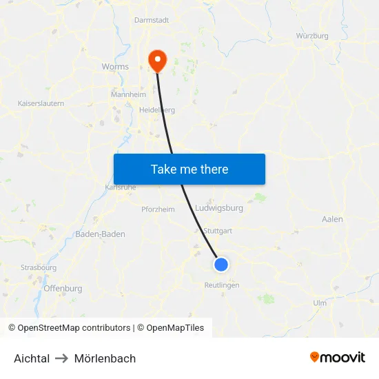 Aichtal to Mörlenbach map