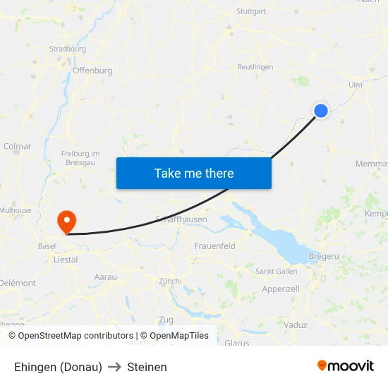 Ehingen (Donau) to Steinen map