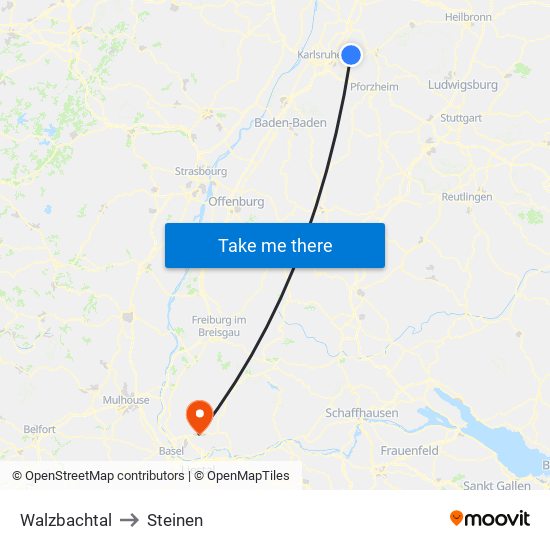 Walzbachtal to Steinen map