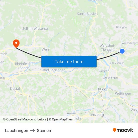 Lauchringen to Steinen map