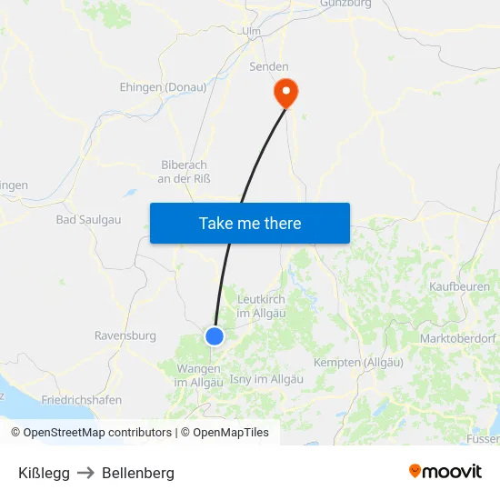 Kißlegg to Bellenberg map