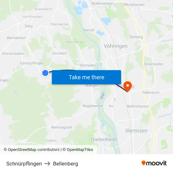 Schnürpflingen to Bellenberg map