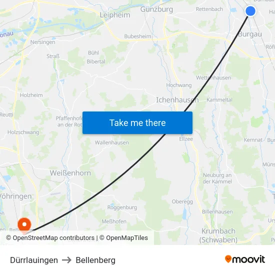 Dürrlauingen to Bellenberg map