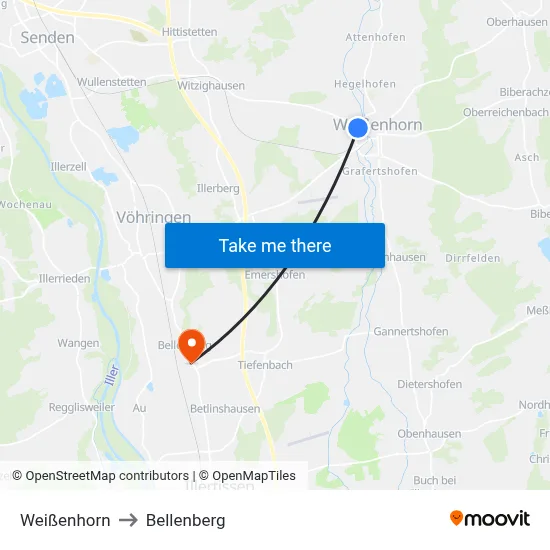 Weißenhorn to Bellenberg map