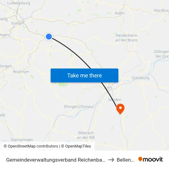 Gemeindeverwaltungsverband Reichenbach An Der Fils to Bellenberg map
