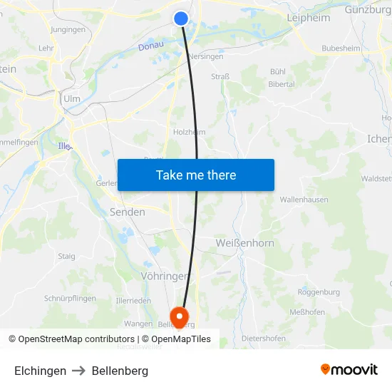 Elchingen to Bellenberg map