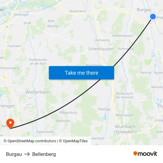 Burgau to Bellenberg map