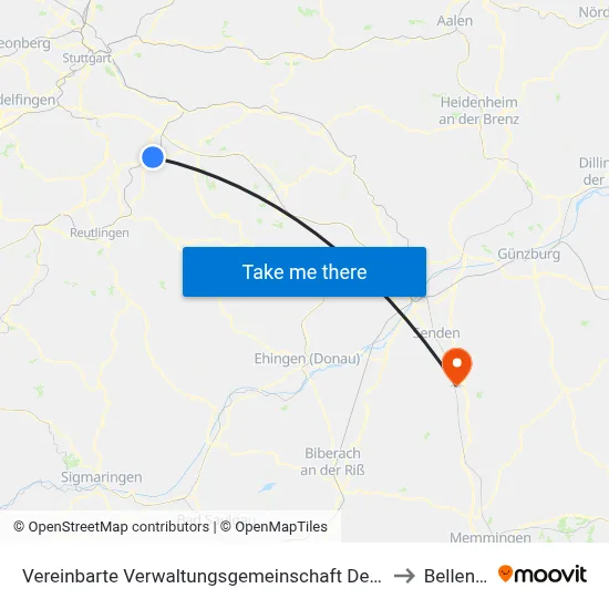 Vereinbarte Verwaltungsgemeinschaft Der Stadt Nürtingen to Bellenberg map