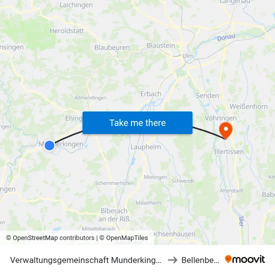 Verwaltungsgemeinschaft Munderkingen to Bellenberg map