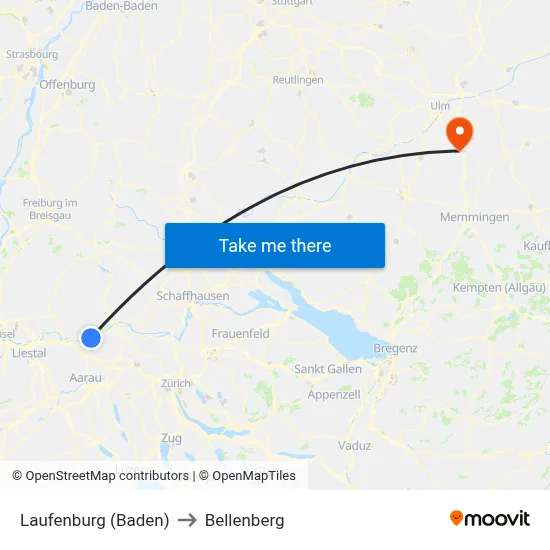 Laufenburg (Baden) to Bellenberg map