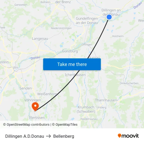 Dillingen A.D.Donau to Bellenberg map
