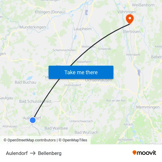 Aulendorf to Bellenberg map