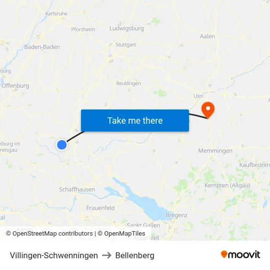 Villingen-Schwenningen to Bellenberg map