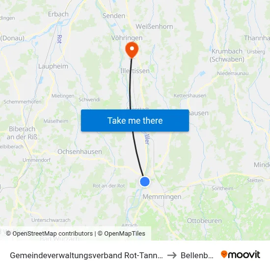 Gemeindeverwaltungsverband Rot-Tannheim to Bellenberg map