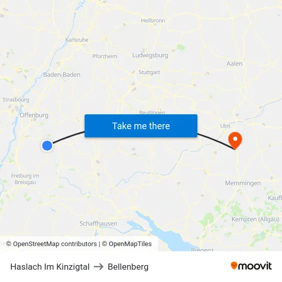 Haslach Im Kinzigtal to Bellenberg map