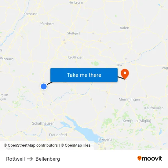 Rottweil to Bellenberg map