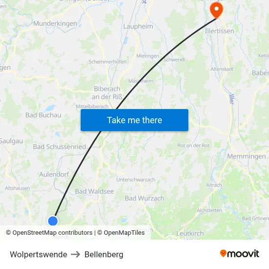 Wolpertswende to Bellenberg map