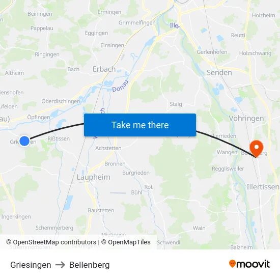 Griesingen to Bellenberg map