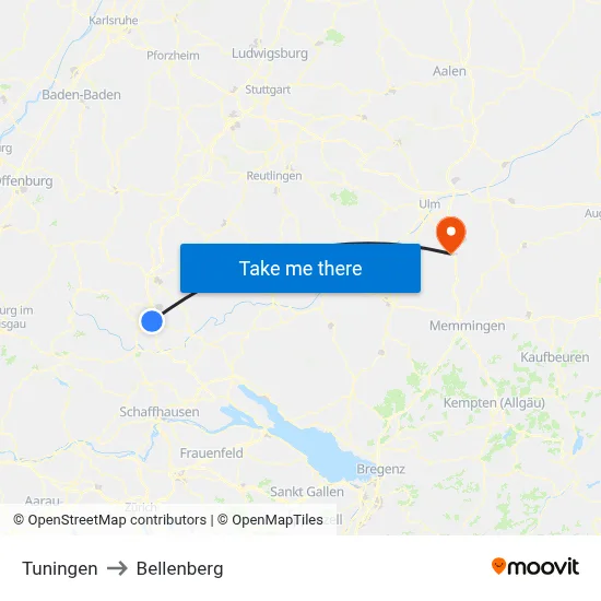 Tuningen to Bellenberg map