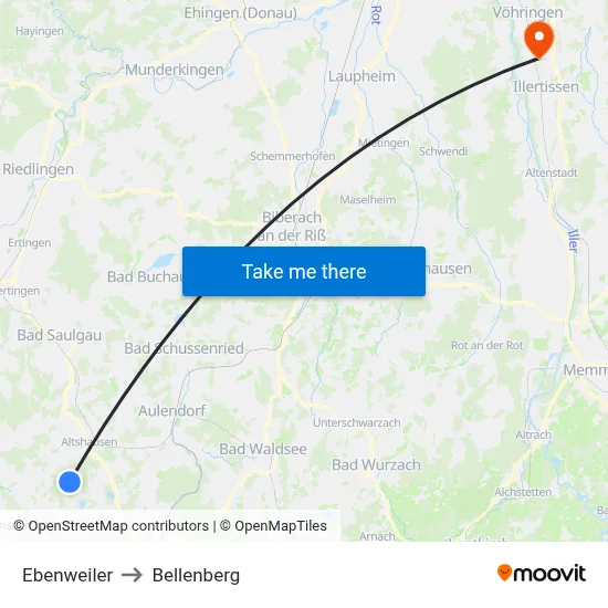 Ebenweiler to Bellenberg map