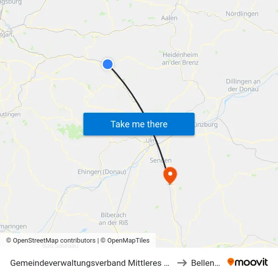 Gemeindeverwaltungsverband Mittleres Fils-Lautertal to Bellenberg map