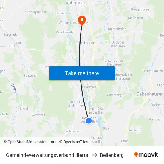 Gemeindeverwaltungsverband Illertal to Bellenberg map